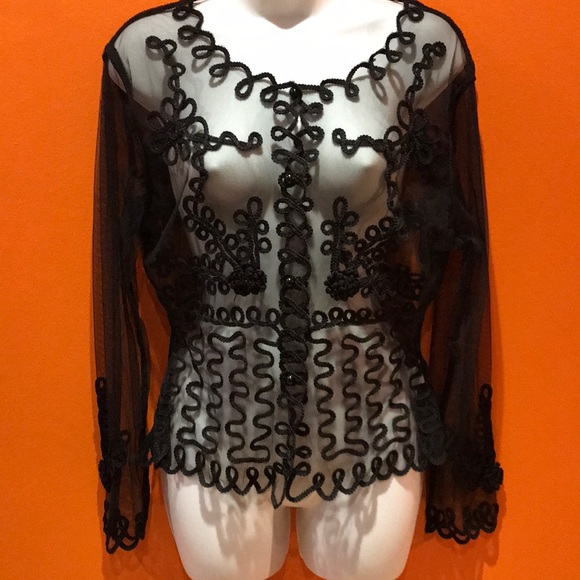 Mr. Tablecloth Tops - NWT Mr. Tablecloth MAGGIE Black Lace Jacket Top M